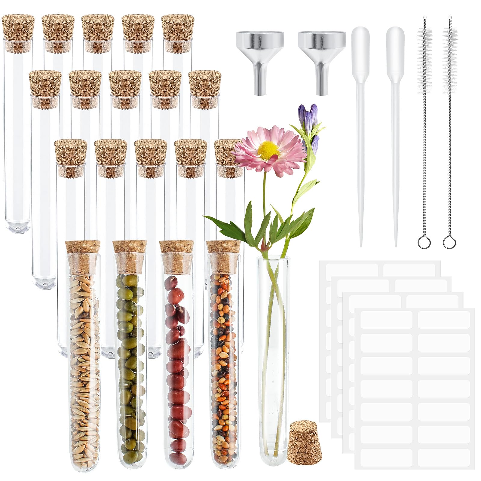 GOTFUN 20 Stück Reagenzglas, Reagenzgläser Reagenzglas mit Korken, Reagenzgläser für Blumen, Kunststoff Transparent Reagenzgläser mit Korken für Blumen,Liquids,Spices,DIY, 12mm×75mm(5ml)