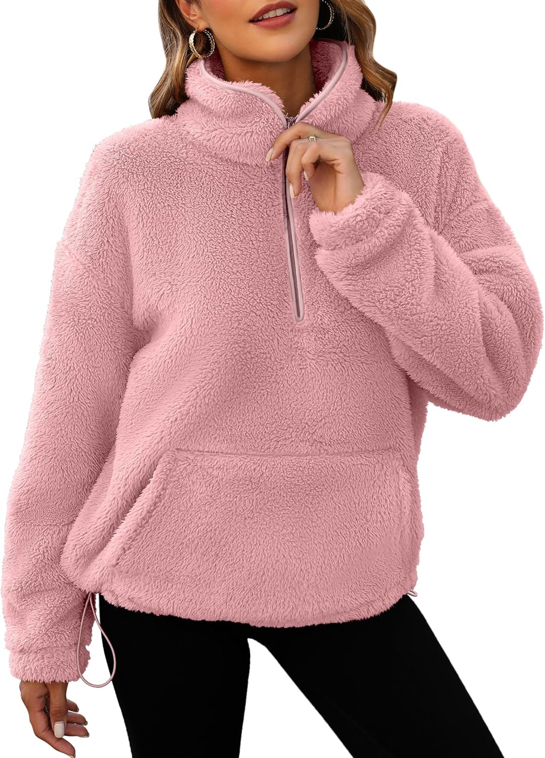 Neineiwu Womens Half Zip Fleece Pullover Fuzzy Oversized Sweatshirts Sherpa Polar Long Sleeve Hoodies With Pockets