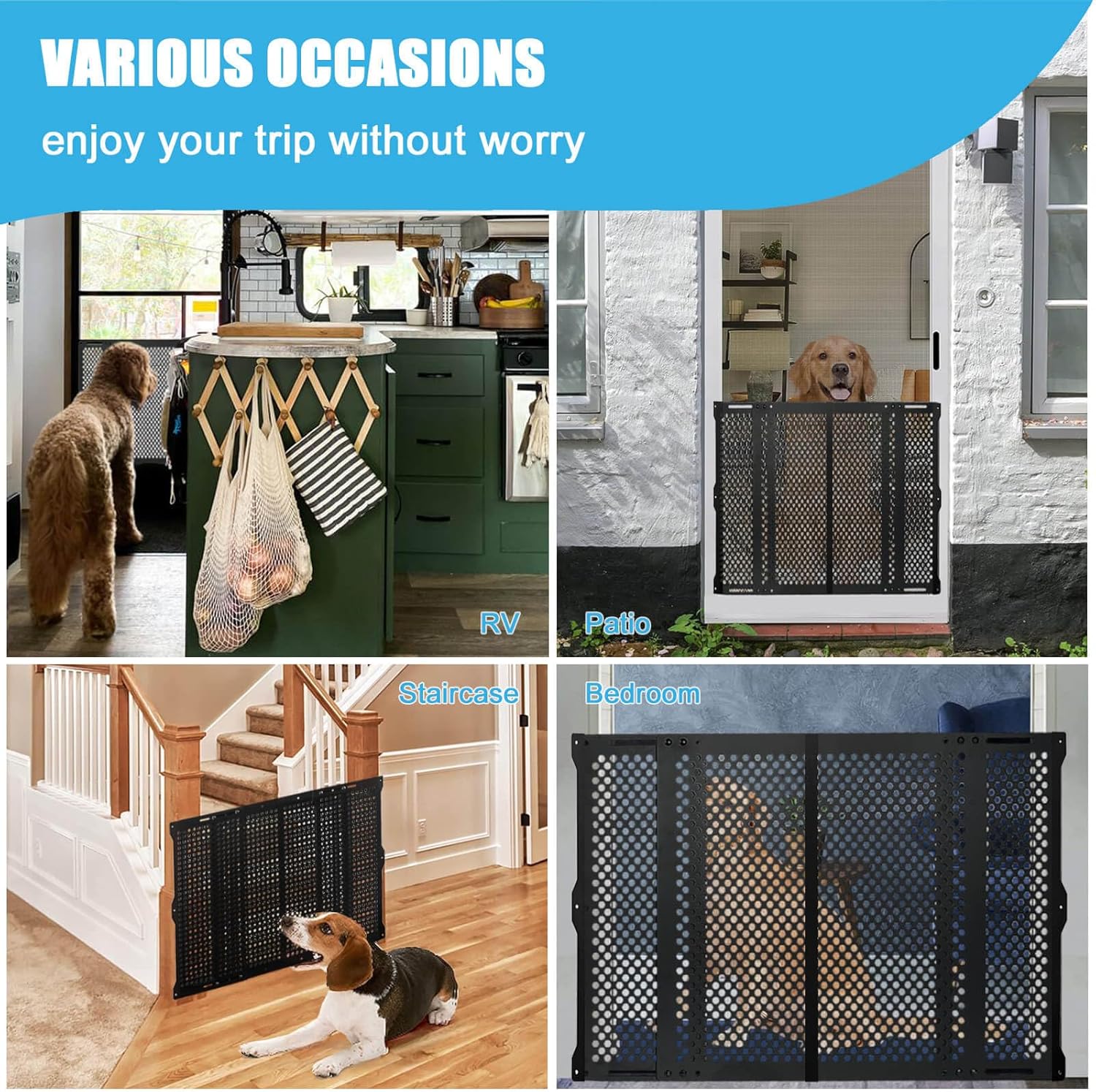 RV Screen Door Protector for Dogs, Adjustable Aluminum Alloy RV Entry Grille Protectors Pet Guard Defender Accessories for Inside RV Camper Trailer Pets Kids Protection(22 to 31.5 Inches, Large)