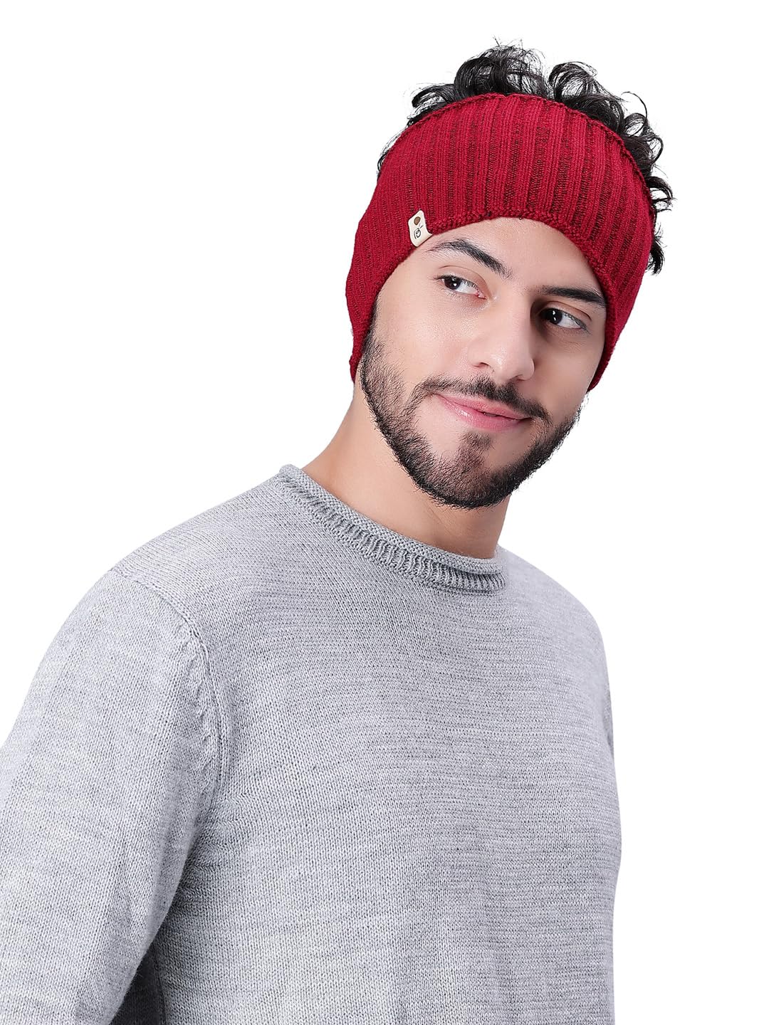 Mens Winter Rib Knit Ski Headband Earwarmer Maroon