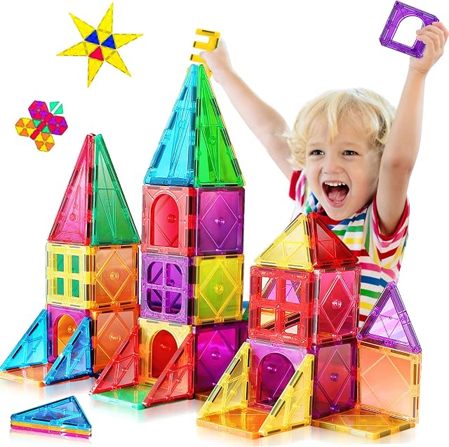Magnetic Building Blocks 3D Colorful Magnetic Tiles for Kids Ages 4-8 STEM Early Educational Construction Magnetic Toys Building Set for Toddlers 3 + Year Old Boys Girls Christmas Birthday Gifts