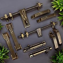 Elara BDK-3 Antique Brass Finish Double Door Kit, 12 INCH Aldrop, 12 INCH Latch, Handle, Tower Bolt, Door Stopper, Pull Handle