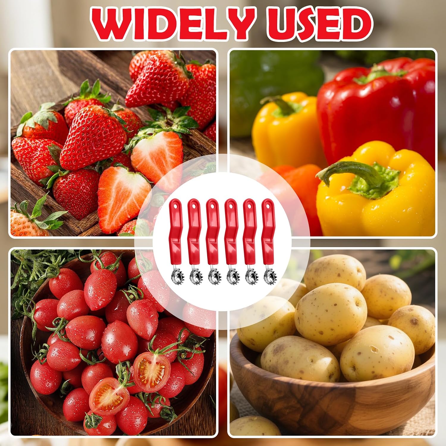 6Pcs Tomato Corer, Stainless Steel Strawberry Huller Tool, Serrated Fruit Stem Remover for Kitchen Gadgets, Vegetable Corer for Salad Dessert Prep, 11.5cm 4.3in with Hanging Hole