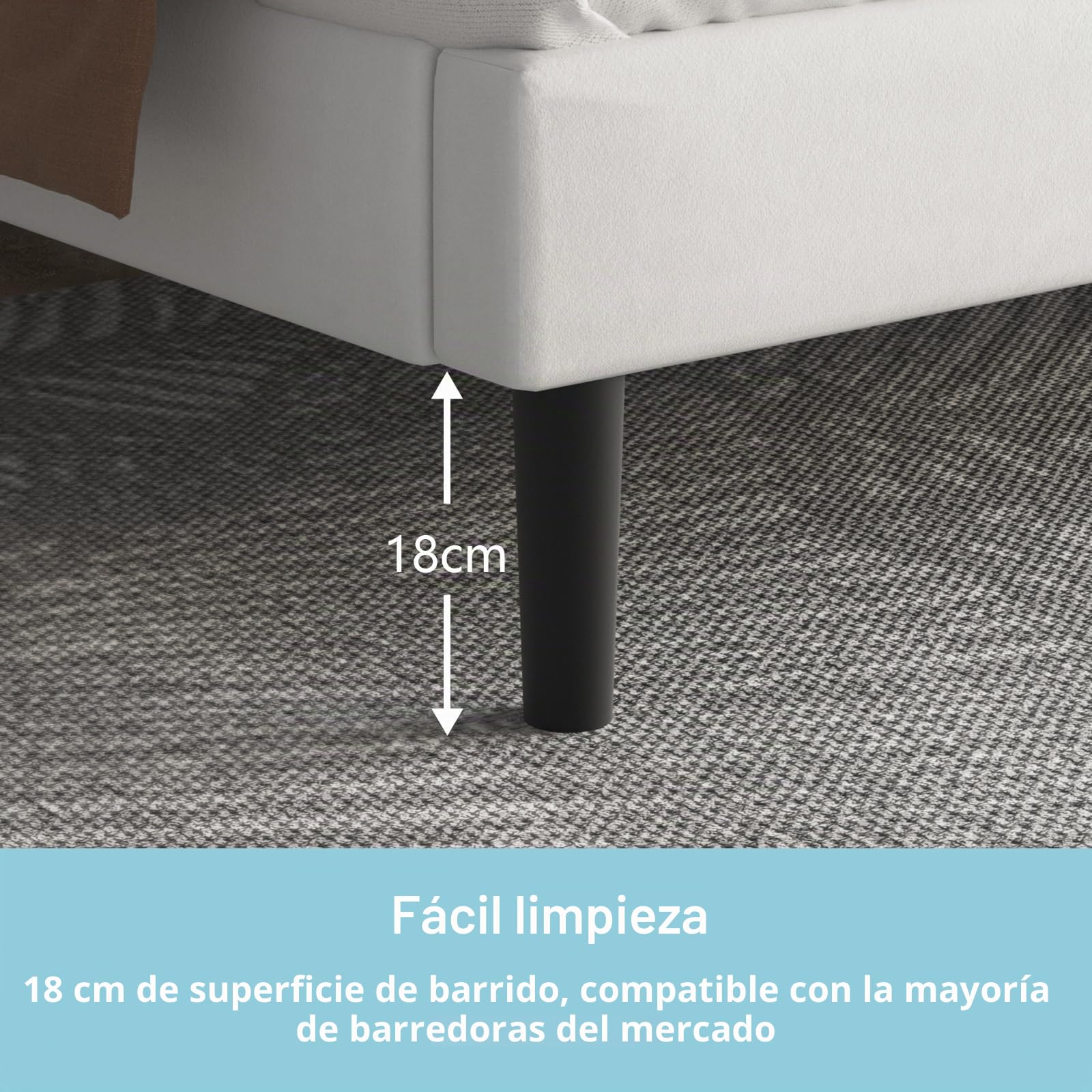 Yocreat Cama tapizada de 90 x 200 cm, cama individual con cabecero y somier, altura de 30 cm, color blanco