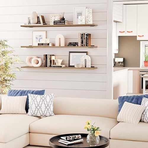 Miniatura 4 de Wallniture Palm - Estantes flotantes rústicos de 60 pulgadas de largo x 10 pulgadas de profundidad para almacenamiento en pared, estantes de pared