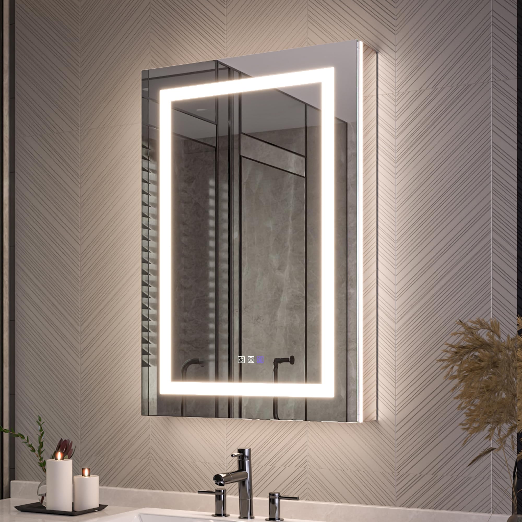 24"x36" Medicine Cabinet Mirror, LED Lighted Medicine Cabinet with Electrical Outlet＆USB, 5x Magnifier, Anti-Fog, 3 Colors Temperature Stepless