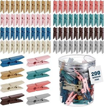Affrolling 200 Pcs Mini Pastel Wooden Colorful Clothespins for Photos
