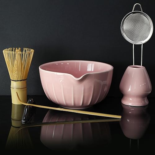 Miniatura 1 de Juego de batidor de matcha de 7 piezas, kit de cerámica con cuenco, batidor, soporte, cuchara de bambú, reposo, tamiz y toalla de té, elegante juego