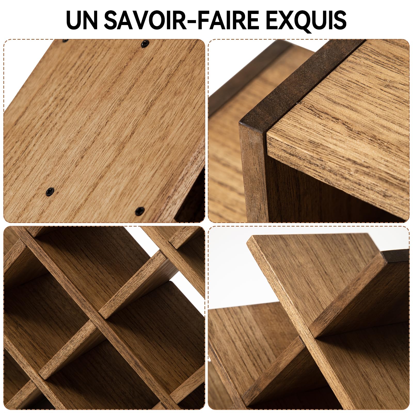 KIRIGEN Casier à vin, Porte-Bouteilles 13 Places, 56,6×15×36,5 cm, Brun | Bois massif travaillé à la main, finition à l’huile-cire, 4 étagères, montage par vis, tournevis non fourni.