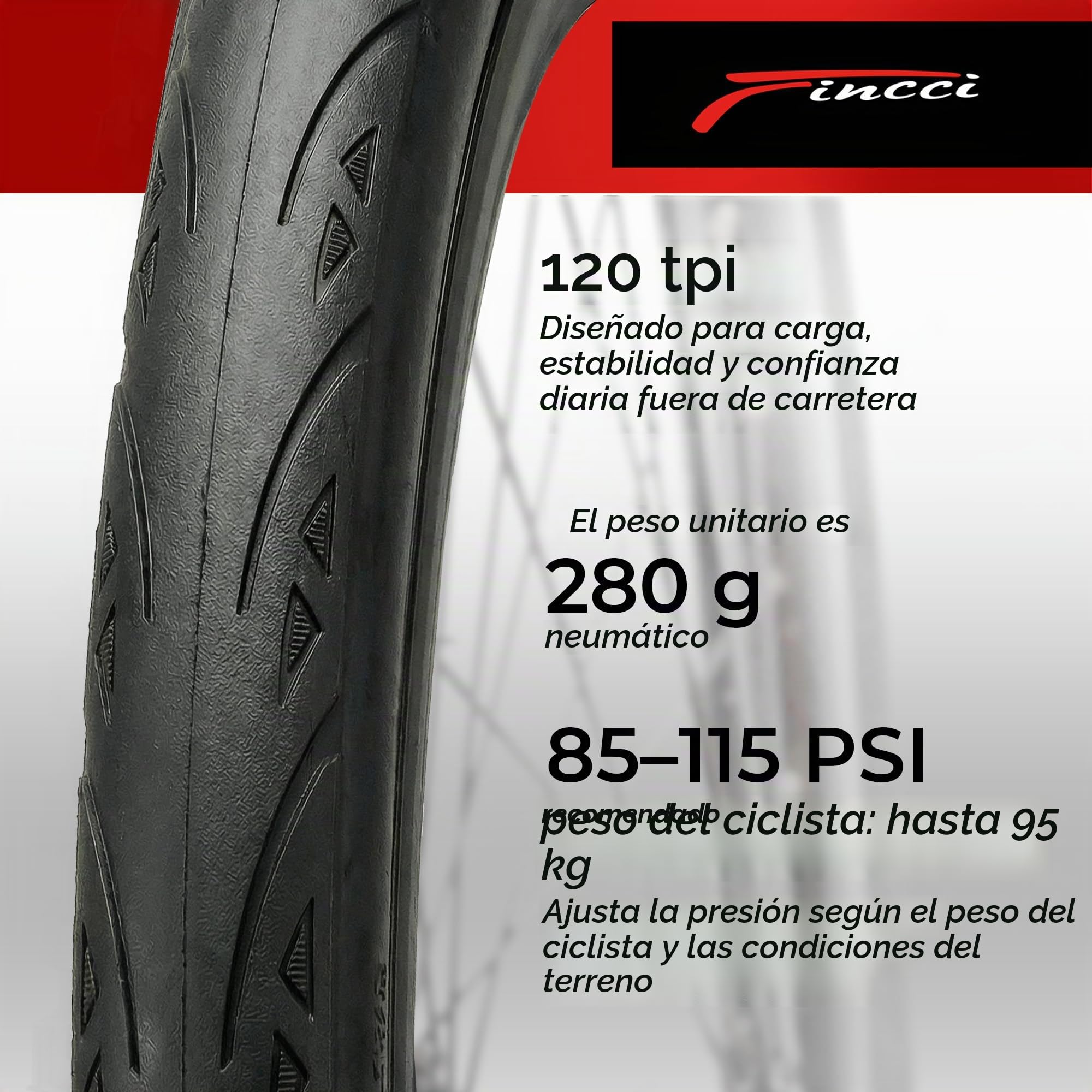 Fincci Bicicleta Cubiertas Carretera 700c x 25c - Par Plegable Neumáticos Bicicleta 28" con 1mm Antipinchazos 120 TPI - Gomas 25-622 per Adulto, Gravel, Carrera y Turismo Bici - Paquete de 2