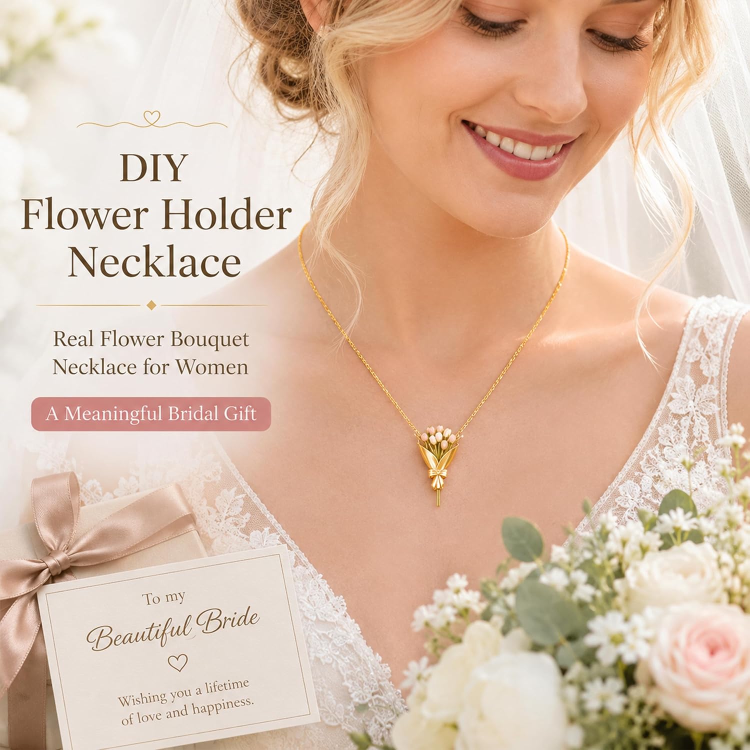 DIY Flower Holder Necklace Real Flower Bouquet Necklace for Women Pendant Necklaces for Women Trendy 2026 Summer Dresses Accessories Graduation Gifts for Mothers Day 2026 image 3