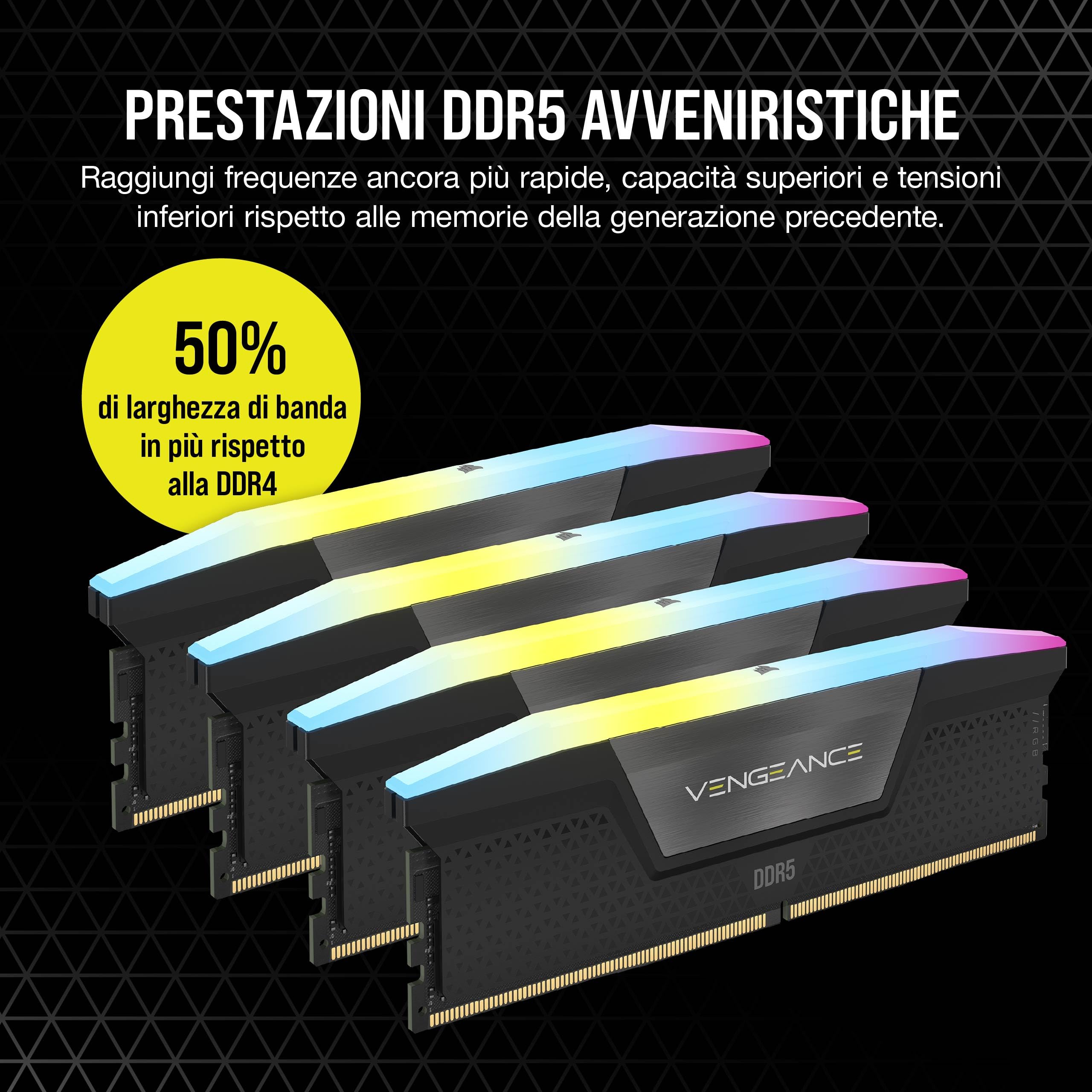 CORSAIR VENGEANCE RGB DDR5 RAM 32GB (2x16GB) Fino a 6000MHz CL36 Intel XMP Compatibile con schede madre Intel, iCUE Memoria per Computer - Nero (CMH32GX5M2E6000C36)