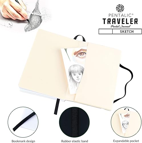 Miniatura 5 de Pentalic Paquete de cuaderno de bocetos de bolsillo de 4 x 6 pulgadas, color negro y rosa brillante