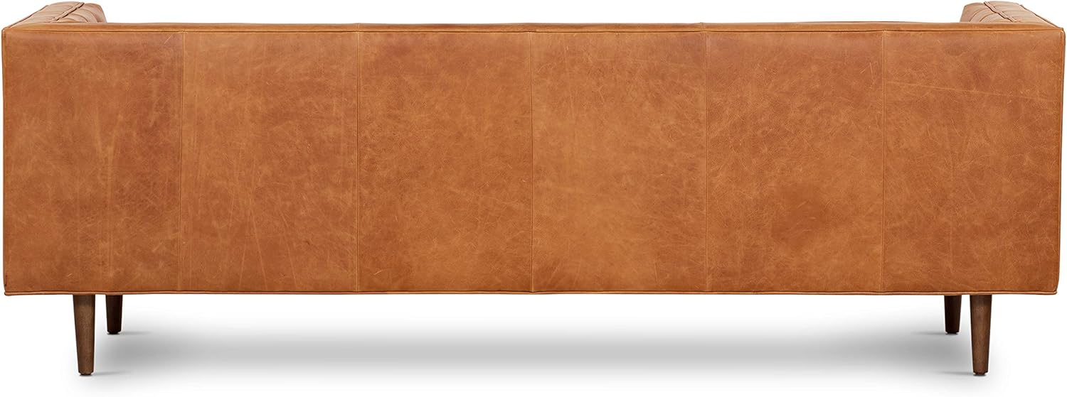 POLY & BARK Sofá Amo de 88.5" en piel italiana pura anilina de grano completo, color marrón coñac