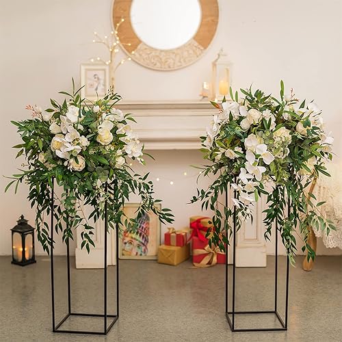Miniatura 21 de Sziqiqi Jarrón de centros de mesa de boda para mesas con platos, 10 piezas de columna de metal, soporte geométrico de flores de 23.6 pulgadas