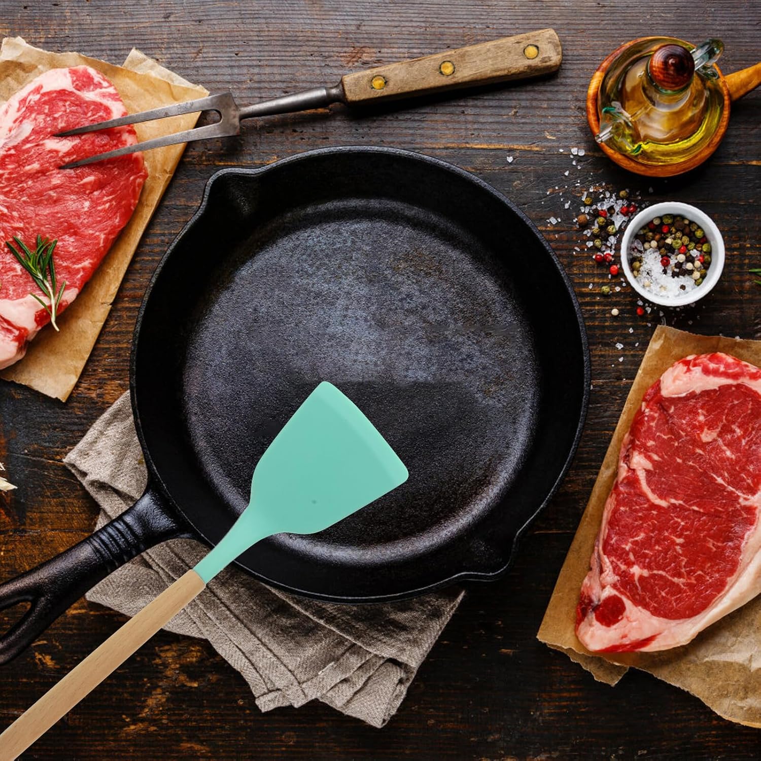 12pcs Silicone Kitchen Utensils Set with Nylon Storage Bucket and Wooden Handles, Heat Resistant Cooking and Baking Tools for Home Kitchen Essentials