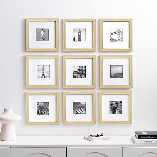 Miniatura 6 de eletecpro Juego de 9 marcos de fotos de 8 x 8 pulgadas con paspartú para fotos de 4 x 4 o sin paspartú para 8 x 8 pulgadas, collage cuadrado para