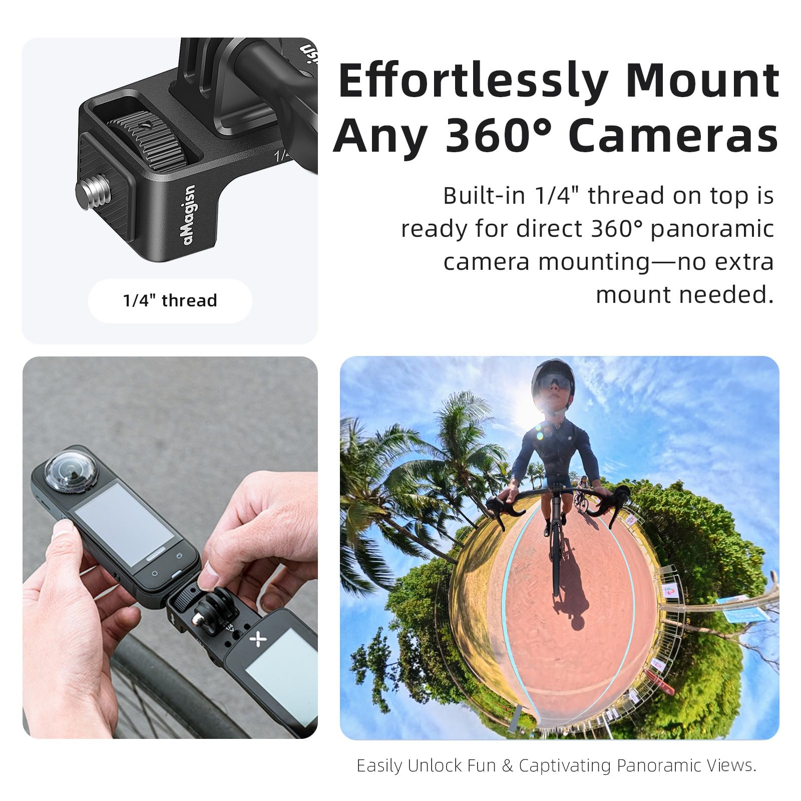 Supporto Ciclocomputer per Insta360 Go Ultra/DJI Osmo Action 6 Supporto Action cam Accessori per Insta360 X5 Air/DJI Osmo Nano/GoPro (Manubrio Integrato)