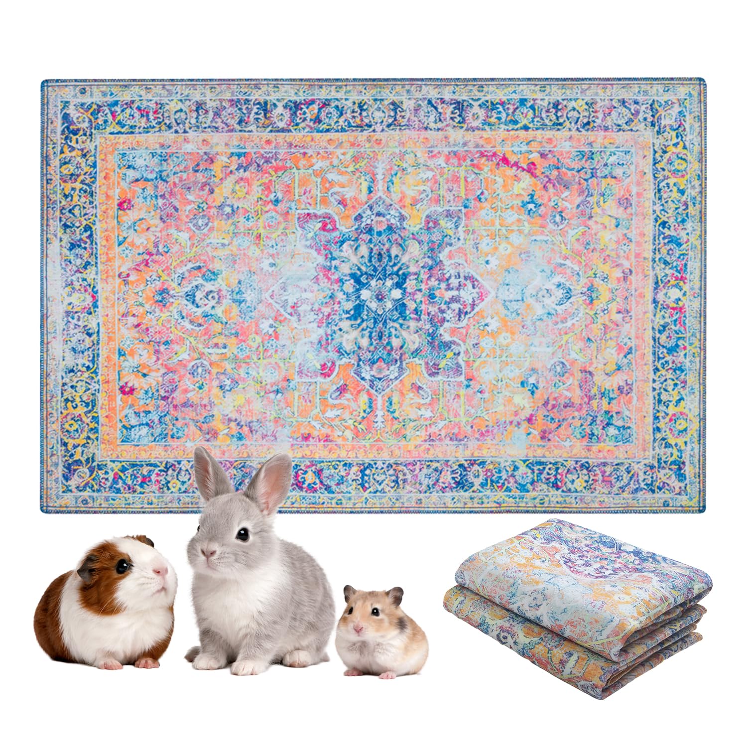 LOVEWAG Reusable 2-Pack Small Animal Pet Bedding Mats - 28" x 41" Hamster Bedding - Machine Washable Guinea Pig Cage Liners - Waterproof Pee Pad for Guinea Pigs,Rabbits & Ferrets (Marmalade Sunshine)