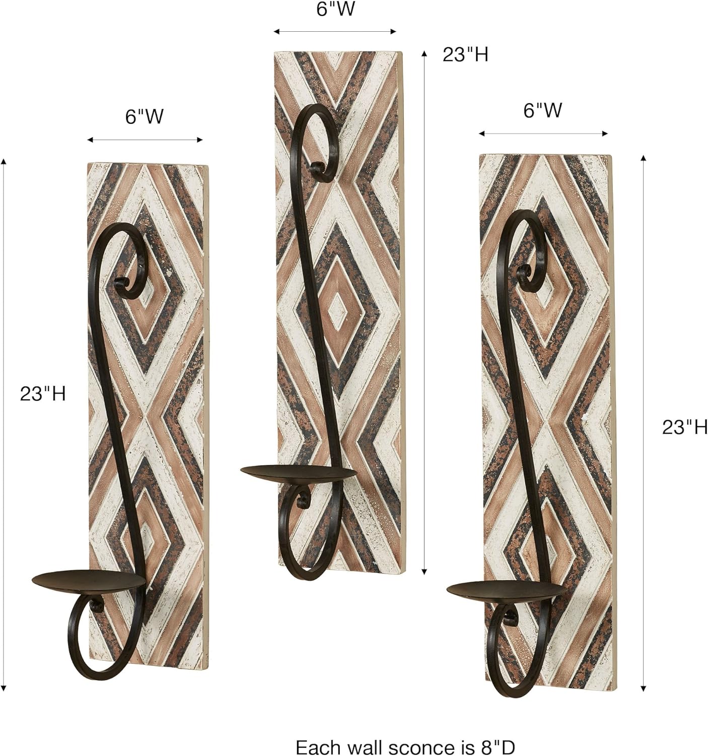 Chaya Geometric Wall Sconces Brown Each Measures 6" Wx8 Dx23 H Set of 3