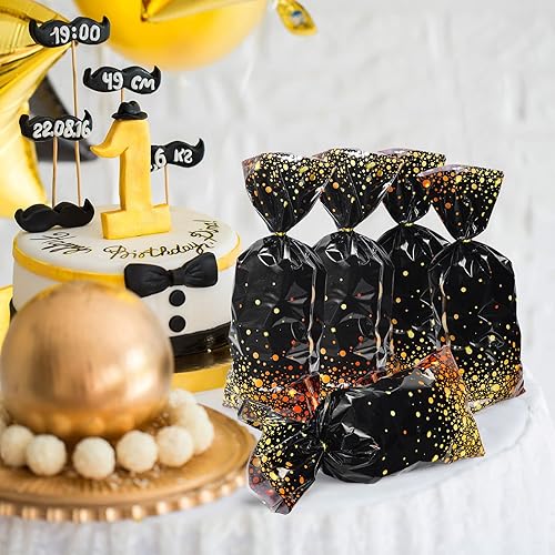 Miniatura 5 de 100 bolsas de plástico para fiestas, bolsas de regalo de celofán con 100 lazos dorados para Navidad, cumpleaños, jubilación, cóctel, boda, fiesta,