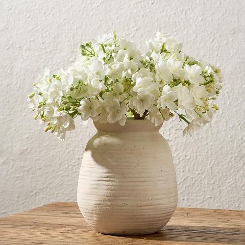 Ceramic Rustic Farmhouse Vase | 7.3 Inch Pottery Decorative Flower for Home Decor | Sand Glaze Finish Boho Vase for Table, Living Room, Bathroom Decoration, Shelf Decor, Mantel, White