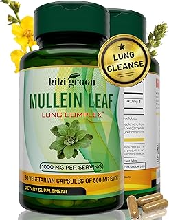 KIKI Green Mullein Leaf Herb Capsules -1000 mg Herbal Lung Cleanse, Respiratory and Lung Health, Lung Detox for Smokers, M...