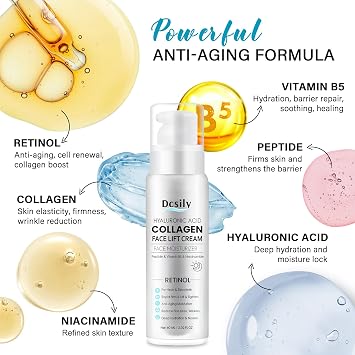 Skin Tighten And Lift Neck Cream: Face Lift Cream 6-in-1 Anti-Aging Moisturizer for Anti Wrinkle - Hydrating Neck Firming Cream with Retinol, Collagen, Peptide, Hyaluronic Acid for Neck & Decollete