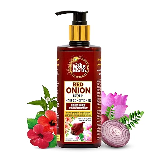 Acondicionador de cabello sin enjuague de cebolla roja con flor de loto rosa, hibisco, bhringraj y otras 14 hierbas de primera calidad, proporciona