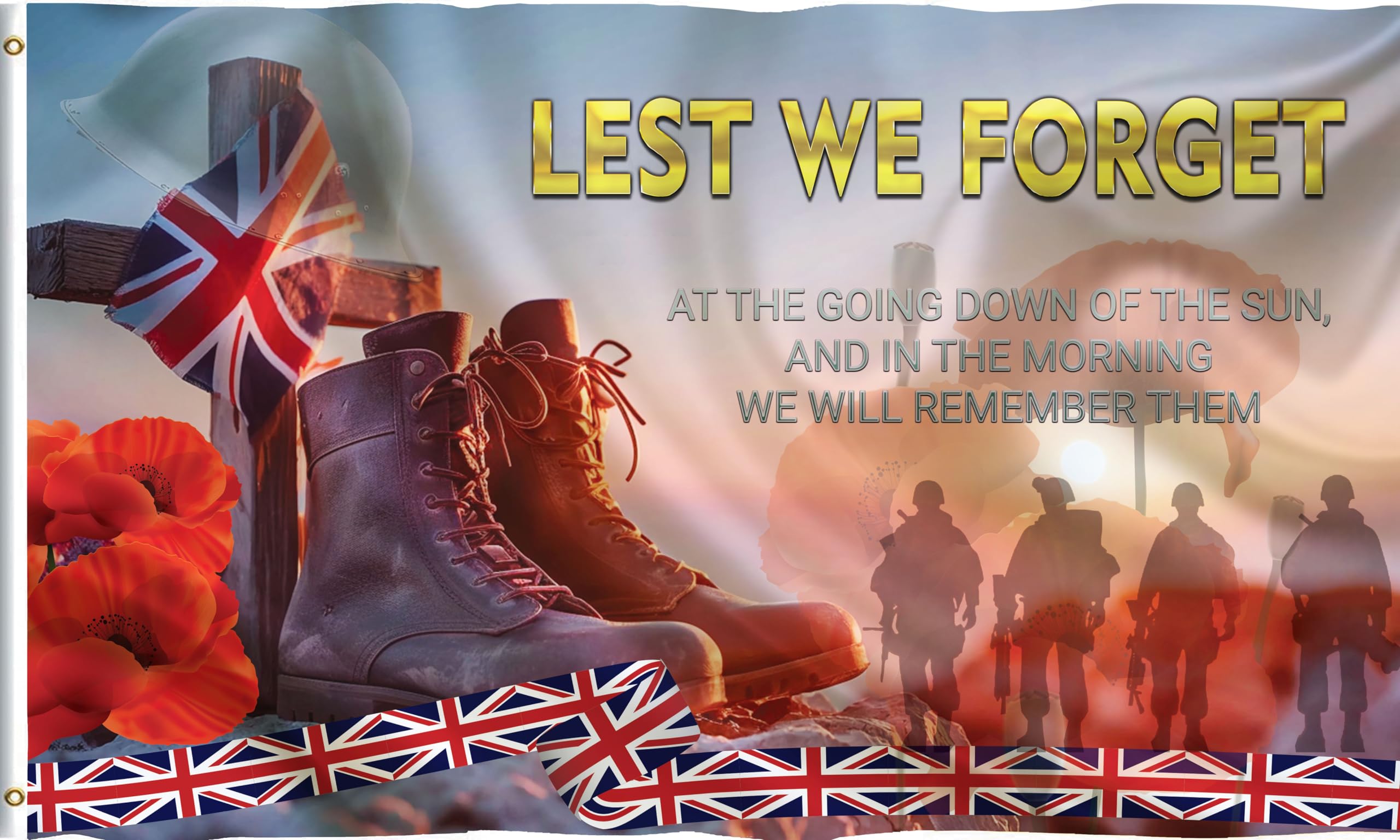 Red Poppy Lest We Forget Remembrance Day Flag Banner Decorations 5ft 3ft Veterans Memorabilia Gifts (Style H)