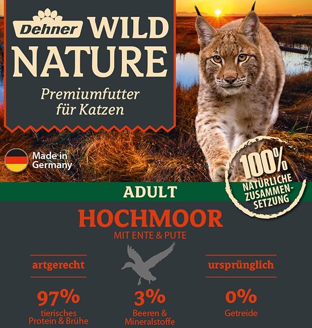 Foto 2 de 4 de Dehner Wild Nature - Comida para Gatos Adulto, pantano Alto, Pato y Pavo, 16 x 100 g (1,6 kg)