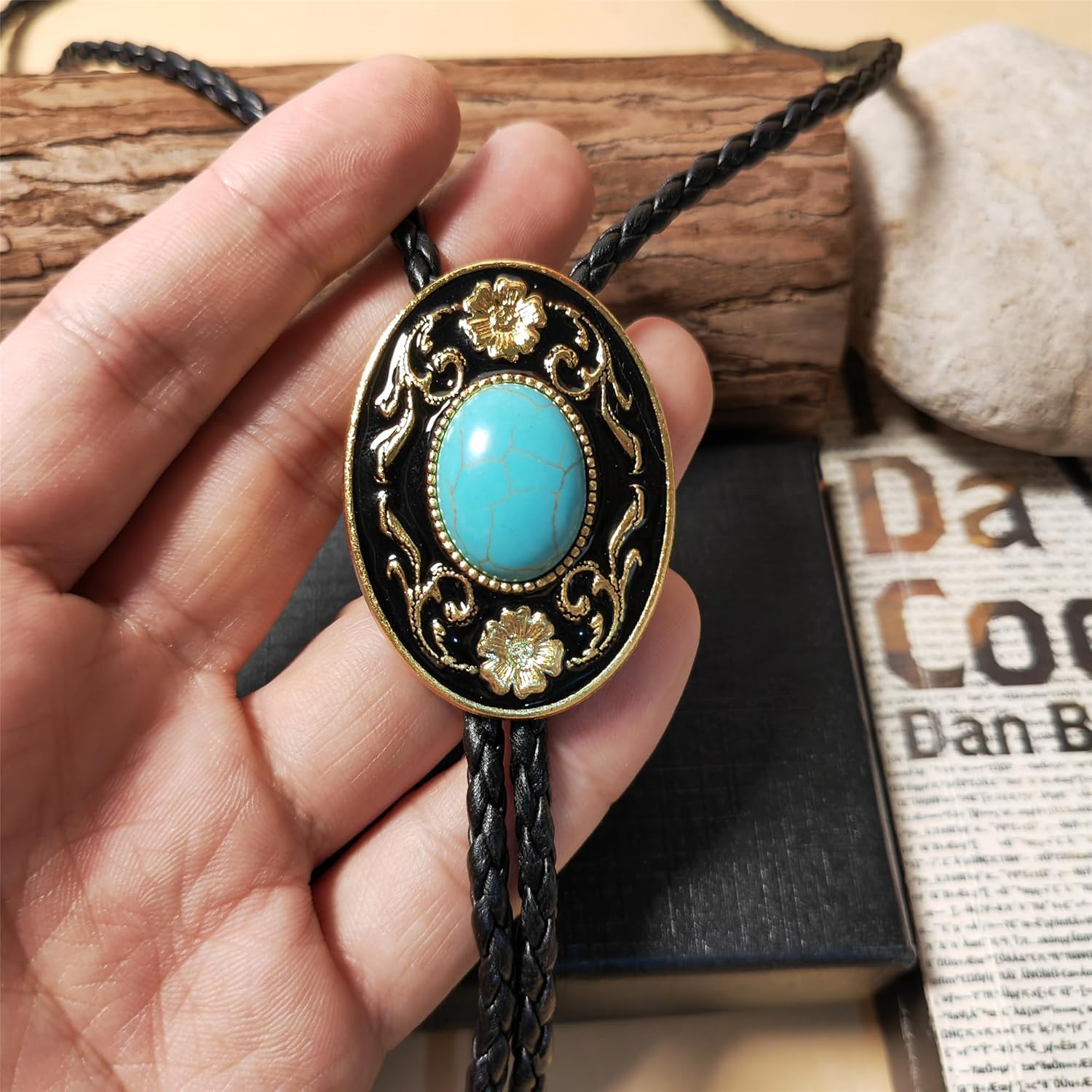 Turquoise Agate Granite BOLO Tie for Men Women Leather Wedding Necklace Western Cowboy Necktie - Image 2