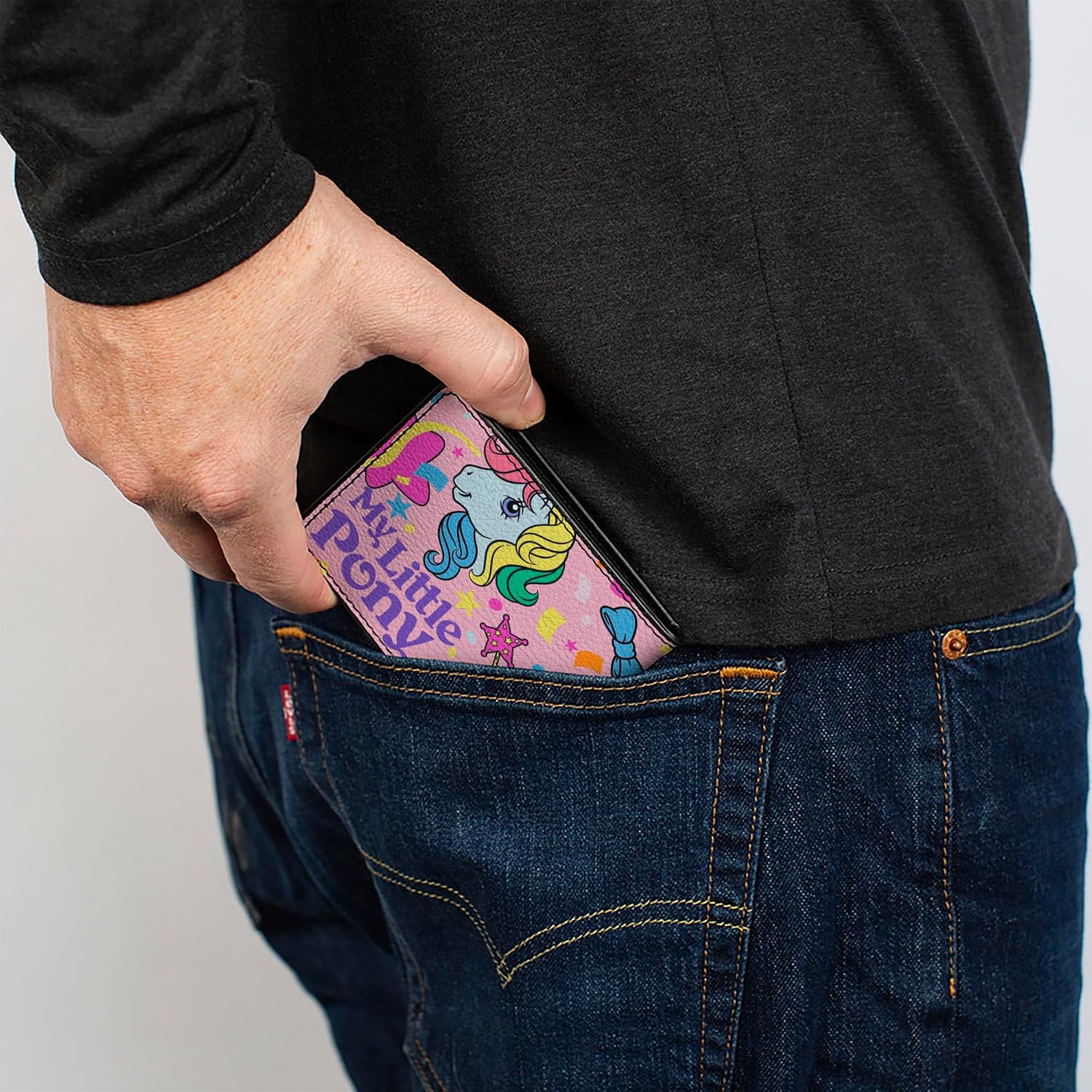 Buckle-Down My Little Pony Wallet, Bifold, My Little Pony Three Pony Confetti Party and Logo Multi Color, Vegan Leather