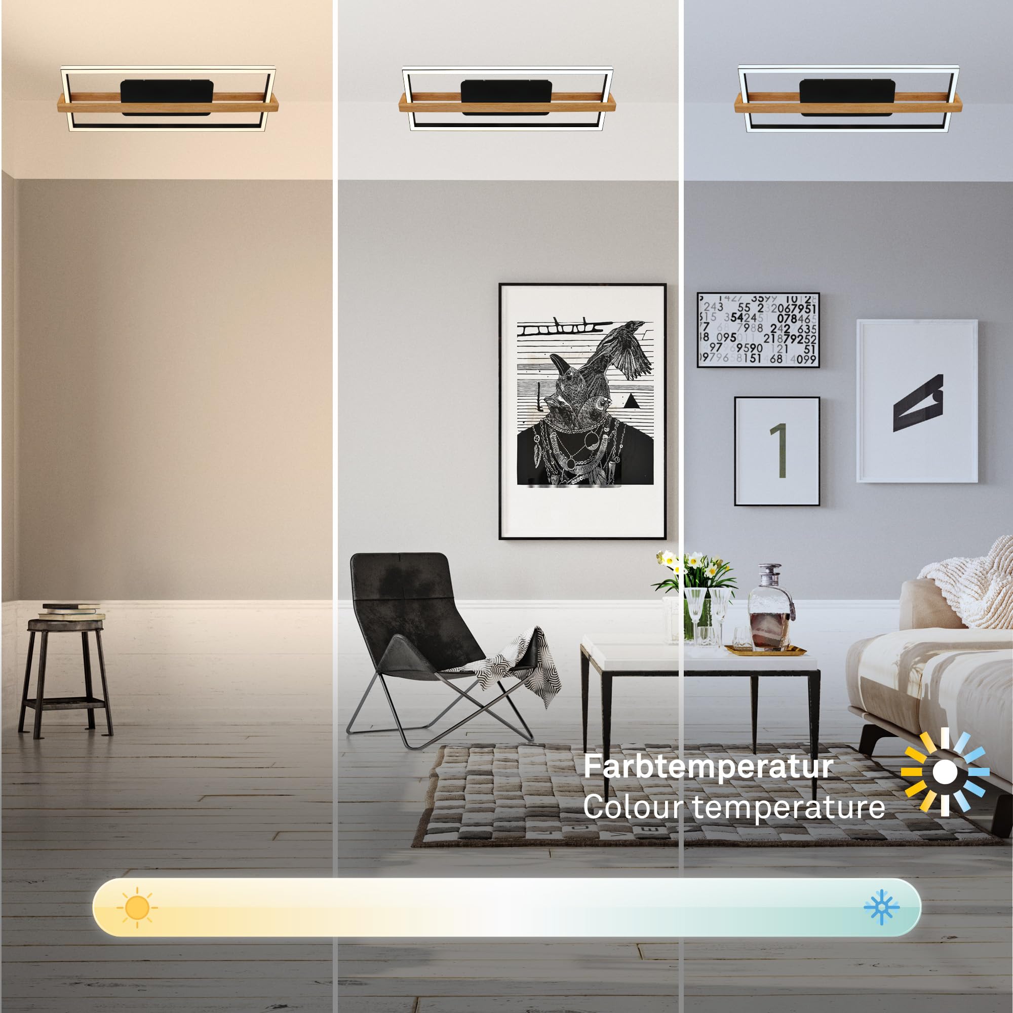 BRILONER - Lámpara de techo LED regulable CCT, mando a distancia, luz nocturna y temporizador, lámpara de techo, lámpara de salón, lámpara de dormitorio, lámpara de cocina con madera