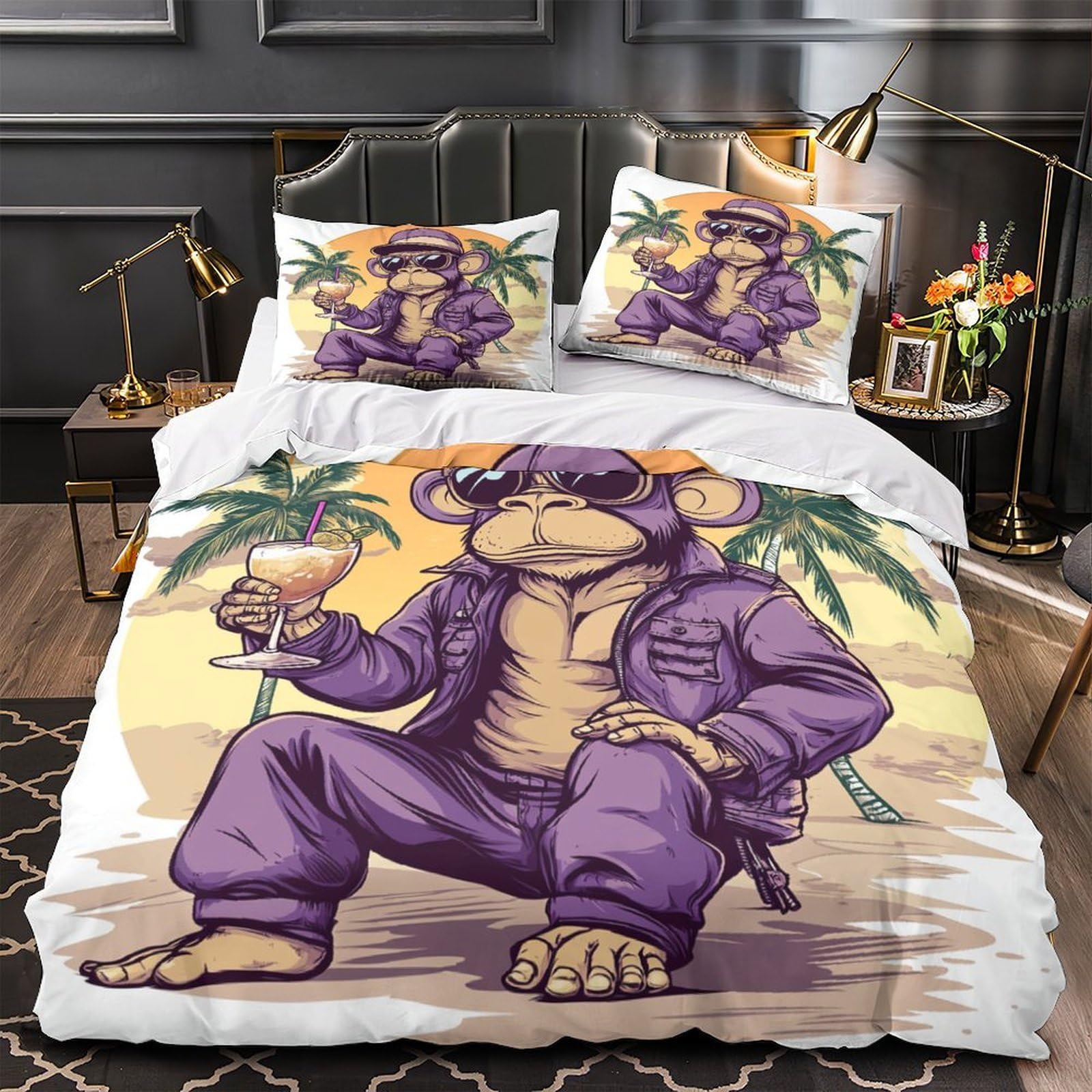 Parure de lit singe cool 3D microfibre anti-transpiration grand lit