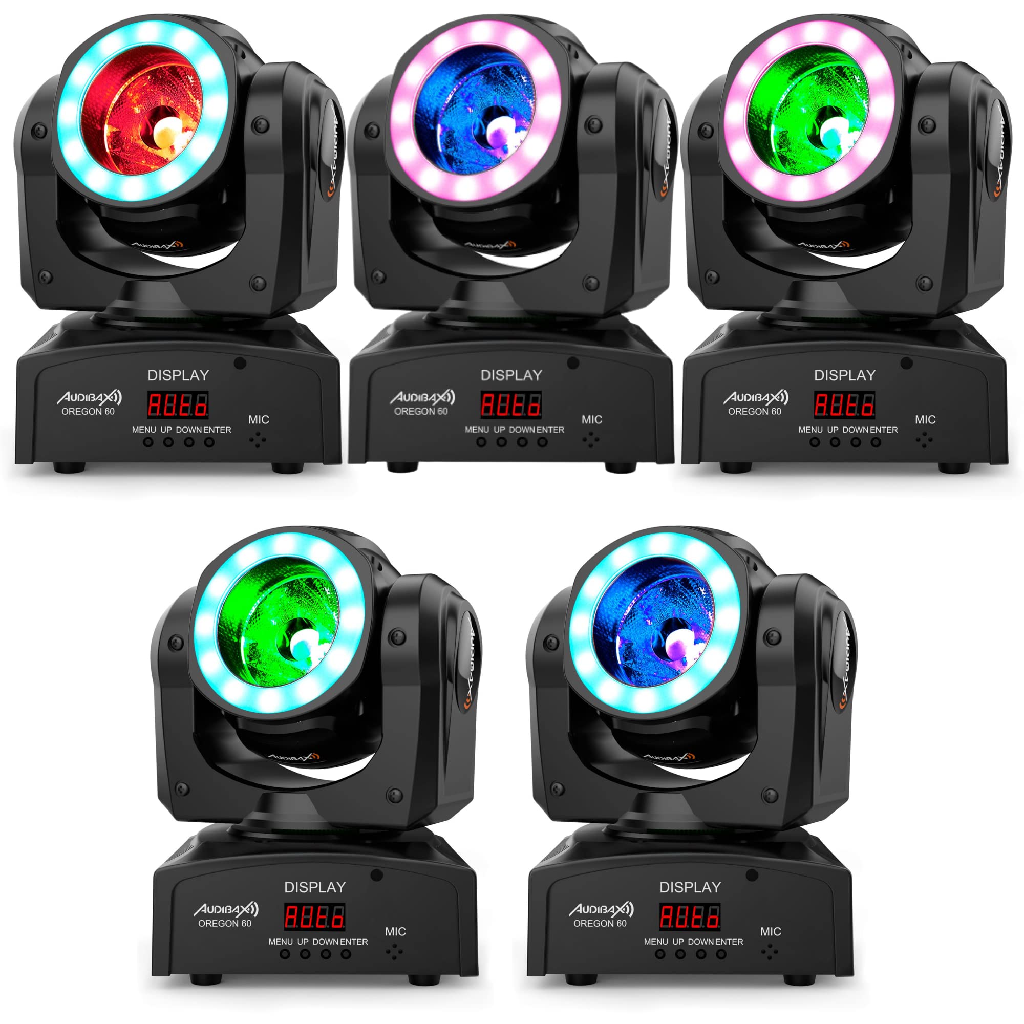 Audibax Oregon 60 - Cabeza Móvil para Discoteca con Anillo LED - Luces DJ - Foco Profesional Móvil - Equipado con LED de 60W Que Genera Mezclas RGBW - Flash para Discoteca