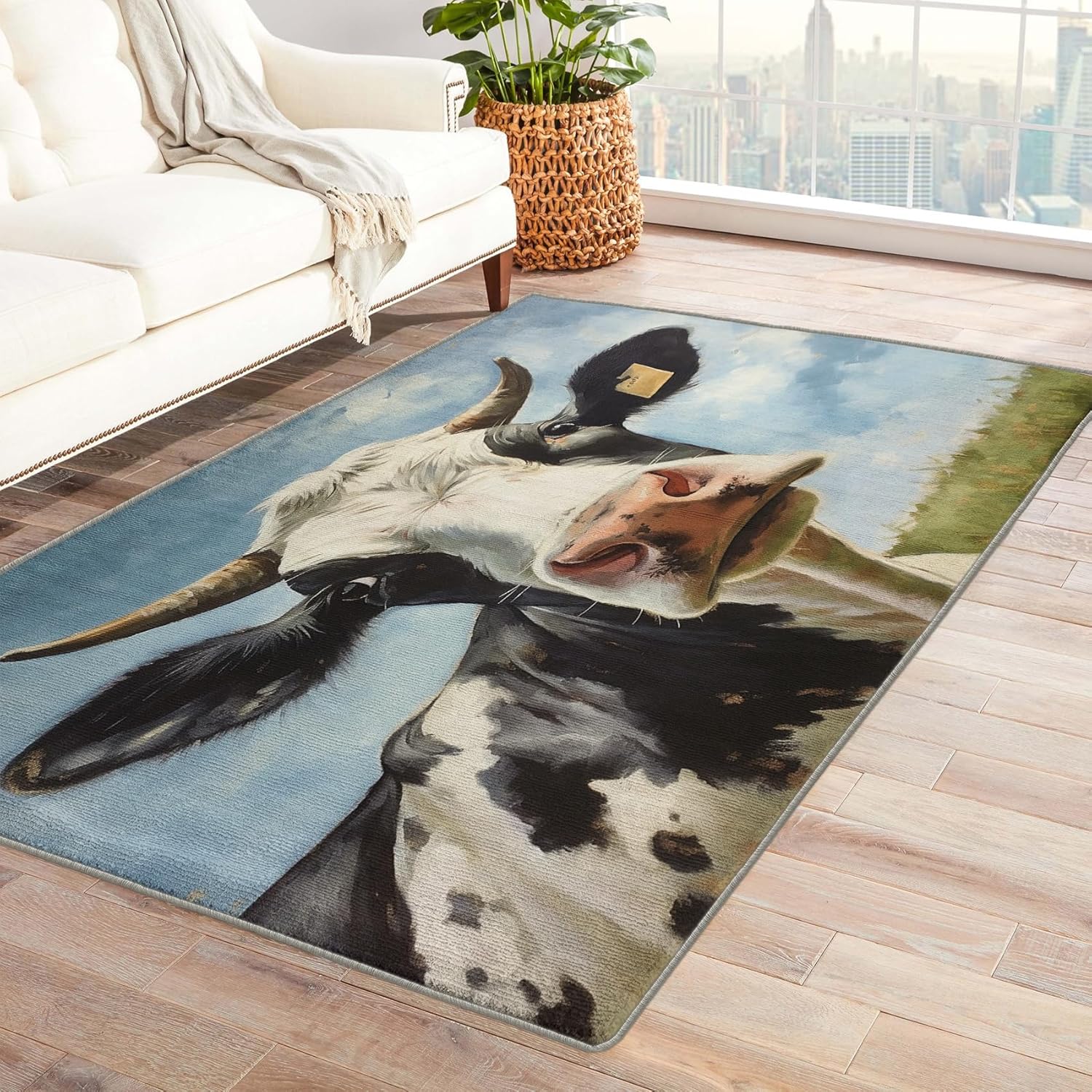 Cow Rug & Home Decor - 2x3 Rug, Funny Farm Animal Rugs for Entryway Living Room Bedroom, Western Carpet, Washable Non Slip Soft Low Pile Indoor Door Mat & Room Decor