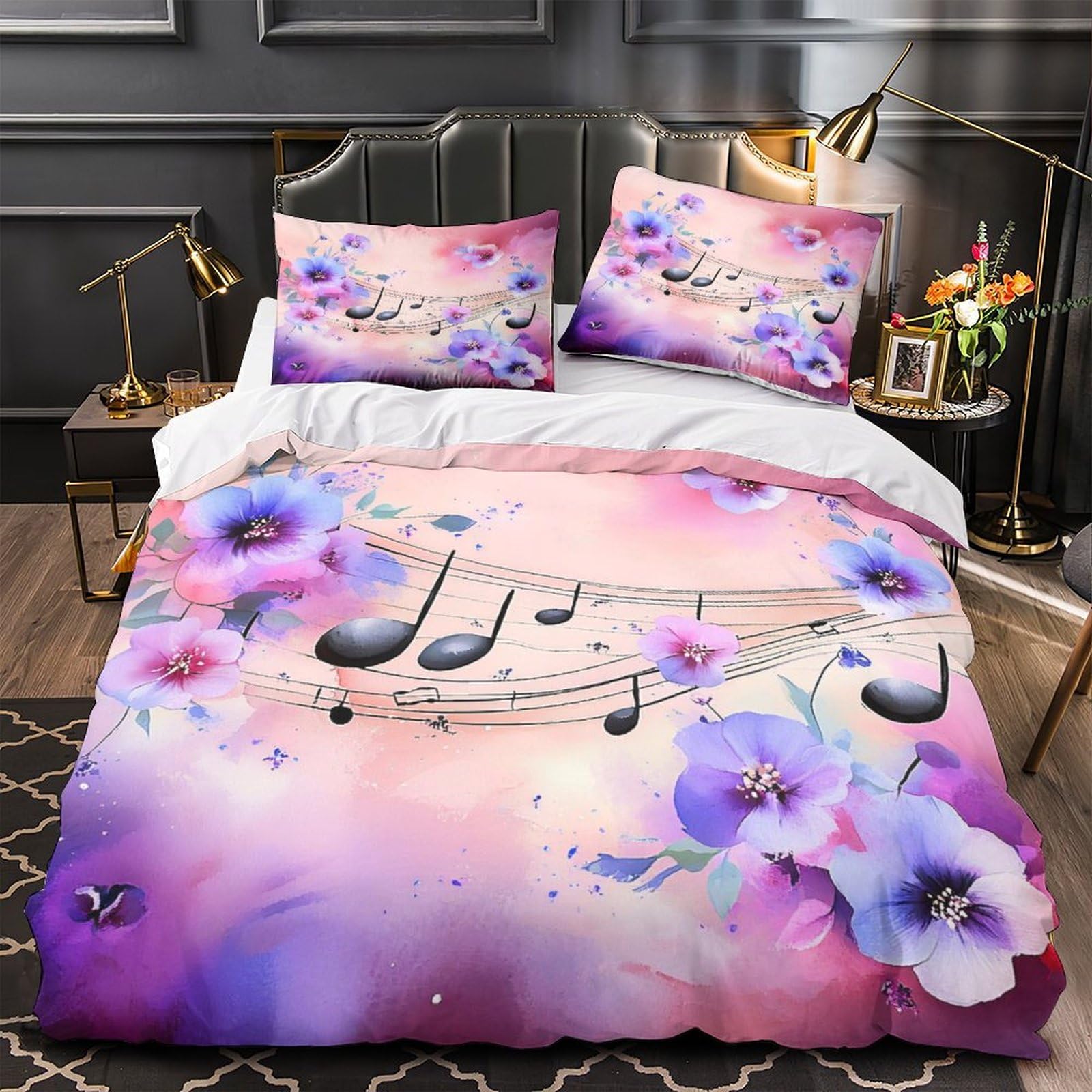 Housse de couette notes musicales 3D 260x220 cm avec 2 taies