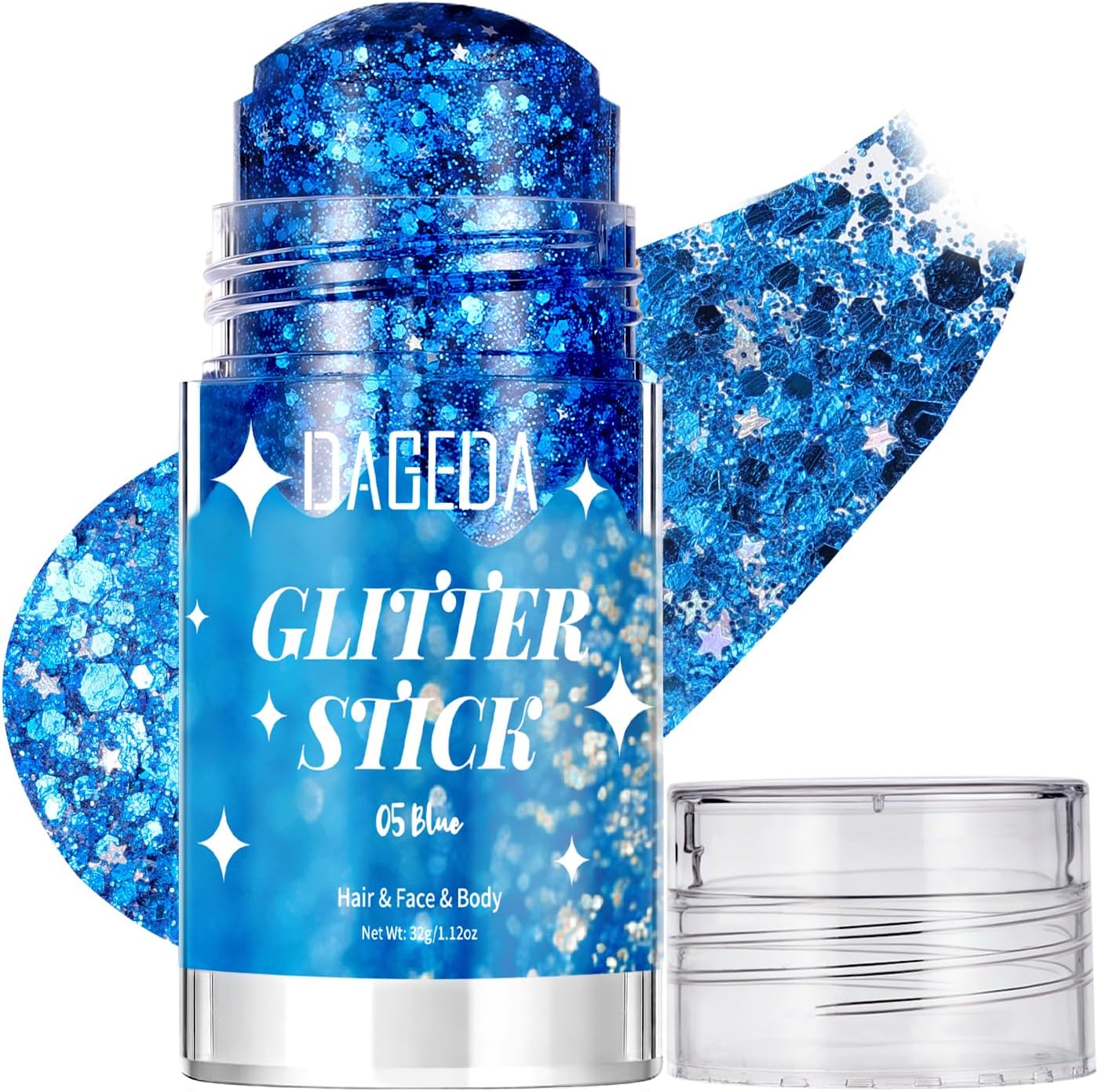 DAGEDA Blue Body Glitter Stick,Sparkly Hair Face Glitter Makeup for Women Rave Outfit Accessories,Holographic Mermaid Glitters Face Paint Stick for Women Halloween Makeup 1.12 oz