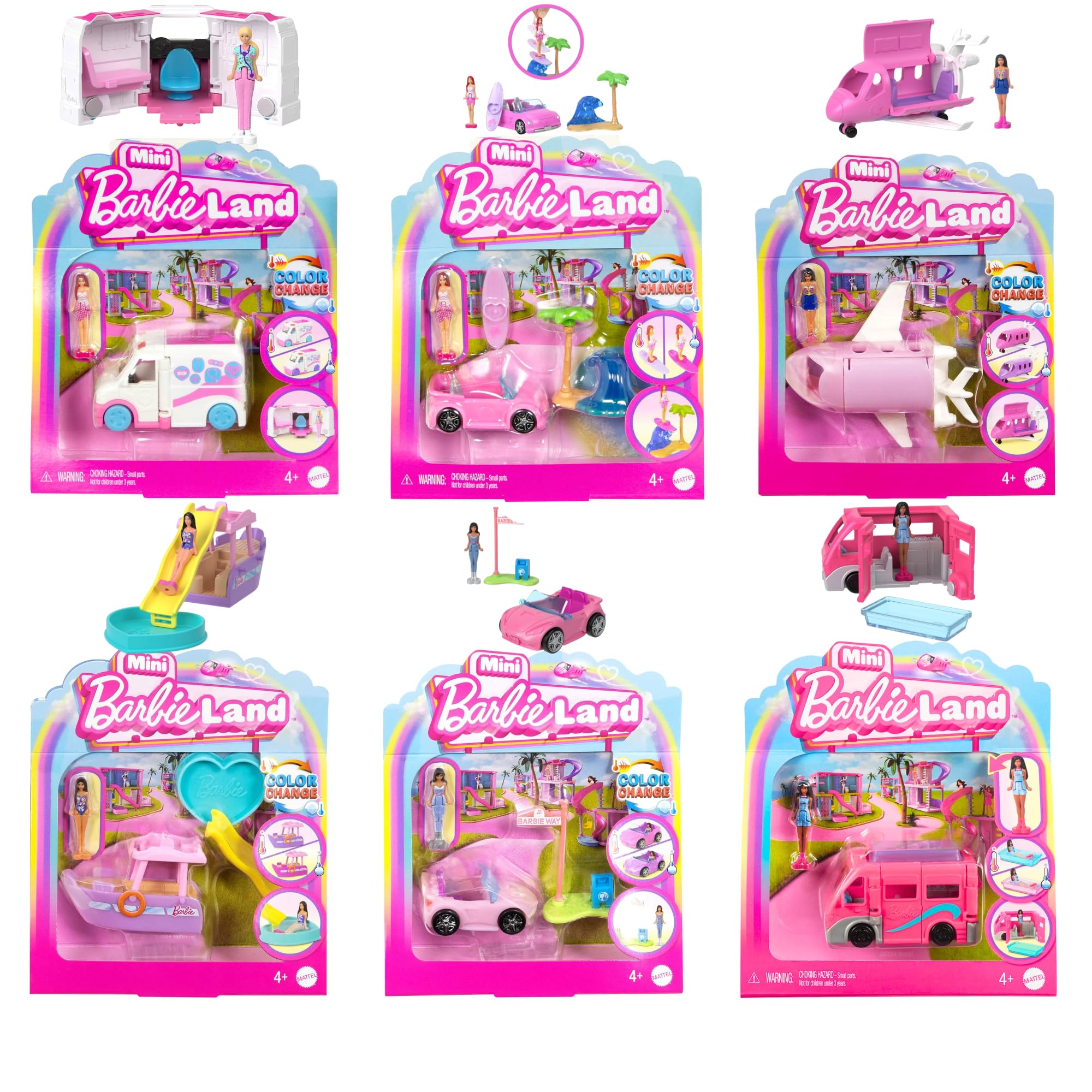 Barbie Mini Land Playsets Doll & Toy Vehicle Sets Bargain Bundles - (6 Piece Bundle)