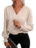 Women's Business Casual Tops V Neck Puff Long Sleeve Shirts Dressy Office Work Blouse 2025 Fall Outfits Clothes