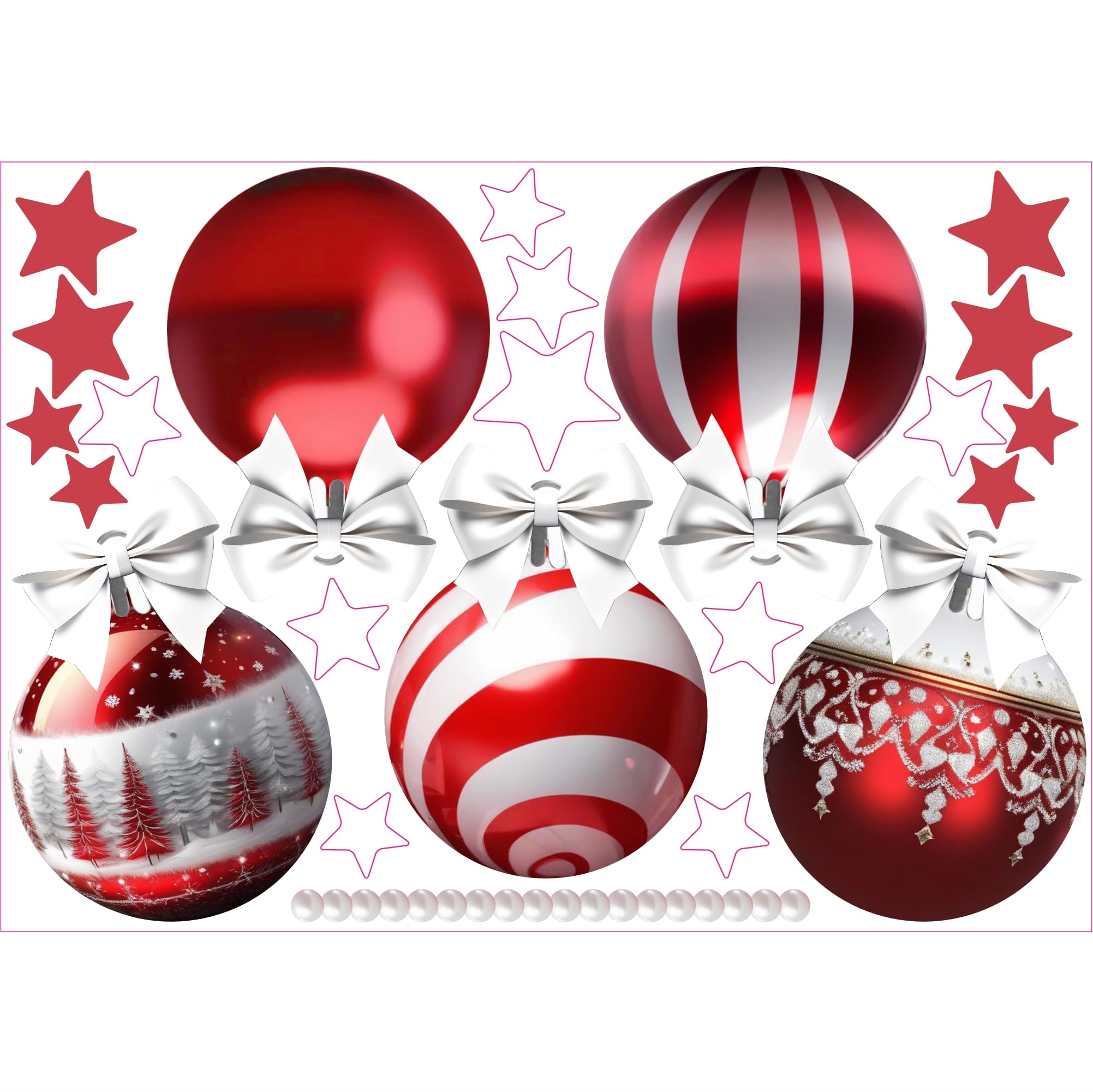 Autocollants décoratifs en vinyle pour fenêtre - Effet 3D - Rouge et blanc - Pour Noël - Pour fenêtres - Décoration de fête - Ne se décolore pas - Utilisation unique - Nettoyage
