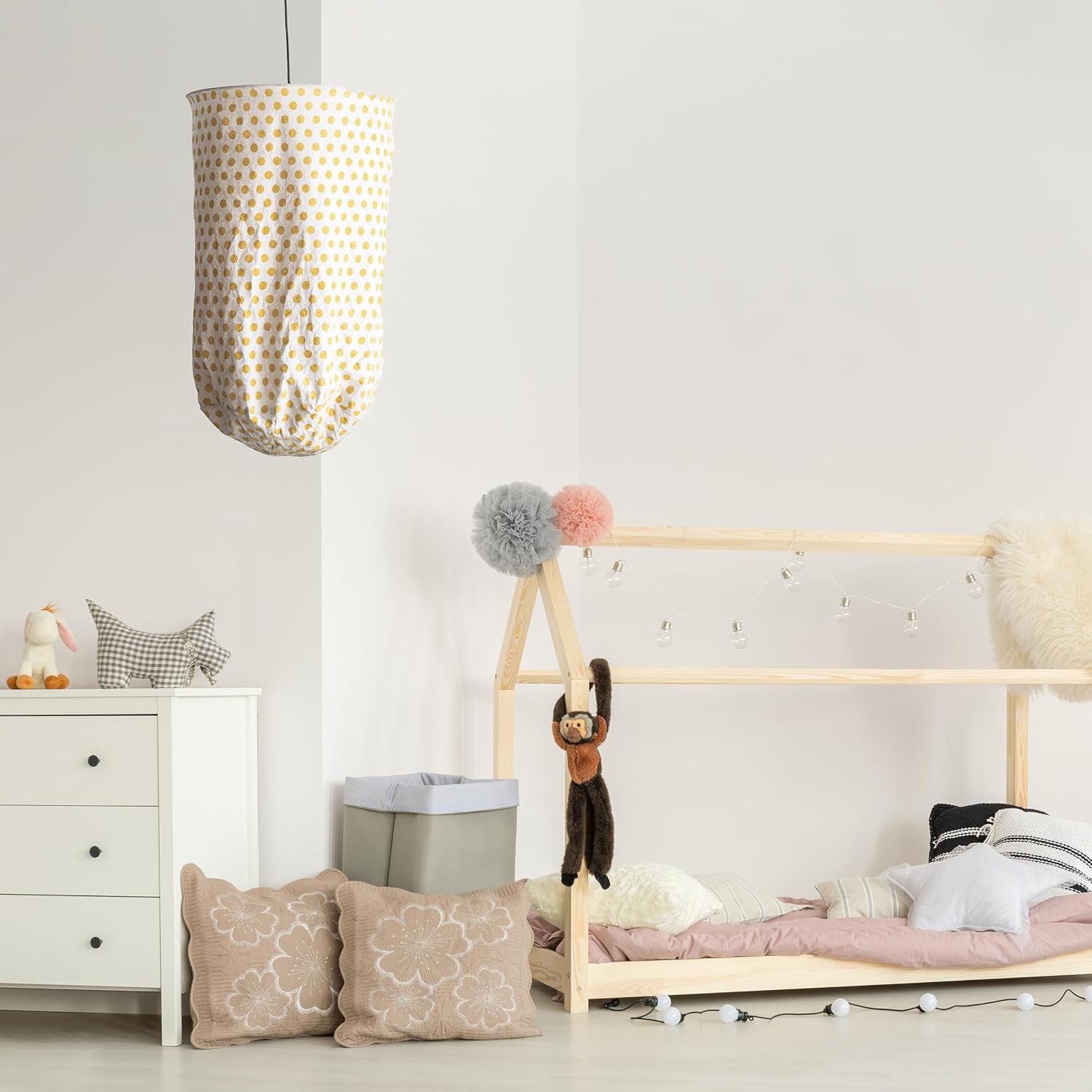 Creative Co-Op White with Yellow Polka Dots Fabric Pendant Light