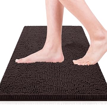 Bathroom Rugs 23x15,Super Absorbent Soft,Thick,Machine Washable Chenille Bath Mat,Non Slip Toilet Floor Rug,Bath Mats for Bathroom Floor, Home Decor Accessories,Coffee