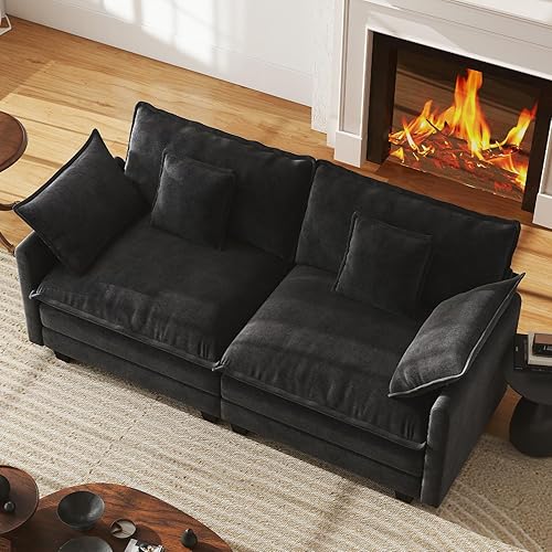 Miniatura 18 de WorthFurni Sofá Seccional Modular de 111.4", Sofá de Nube en Forma de U con 2 Otomanas Móviles, Cómodo Sofá de Chenille de Asiento Profundo con