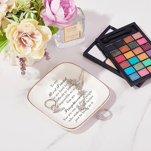 Miniatura 8 de Regalos de cumpleaños para amigas, mujeres, plato de cerámica para anillos con texto en inglés "You are Irreplaceable Friend", regalos únicos para