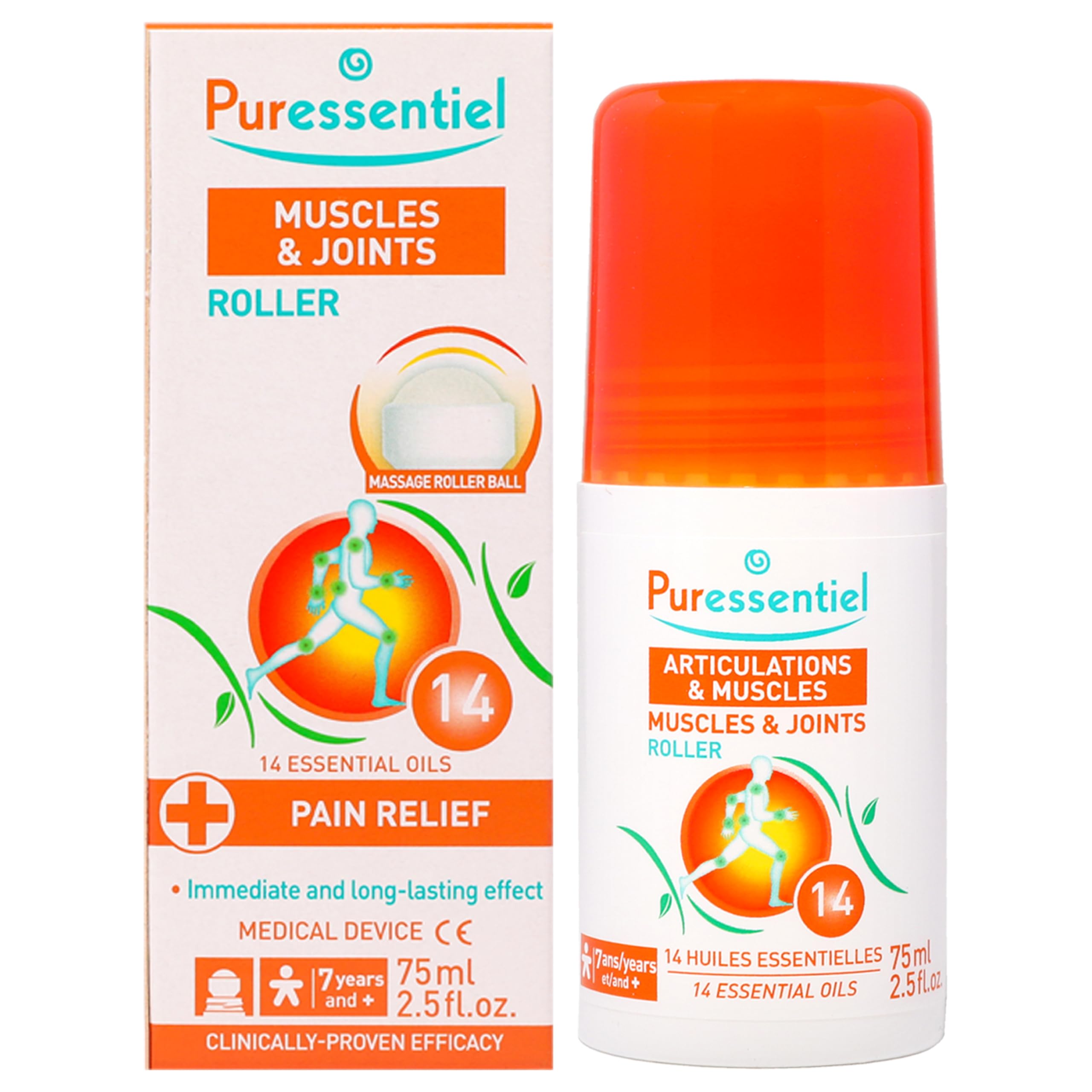 Puressentiel - Articulaciones y Músculos - Roller con 14 Aceites Esenciales - 99,9% de origen natural - Ideal para aliviar los dolores crónicos - Rodillas, espalda y piernas del deportista - 75 ml