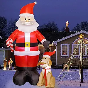 Twinkle Star Christmas 7FT Inflatables Lighted Santa Claus with Dog, Blow Up Cute Indoor Outdoor Xmas Decor Lawn Yard Garden Decorations