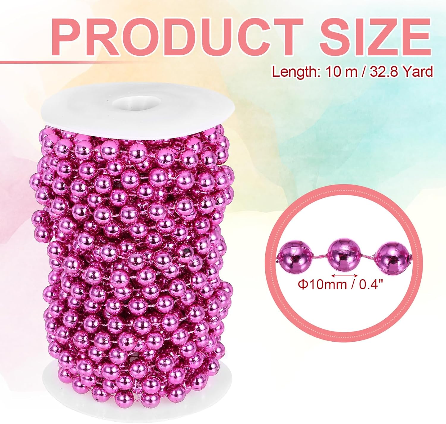 PATIKIL 33 Feet Pearl String 10 mm Craft Pearl Bead Garland Faux Beads Spool Roll Strands Pearls Chain Trim for Wedding Party Flower Christmas Tree Decoration DIY Crafts, Pink