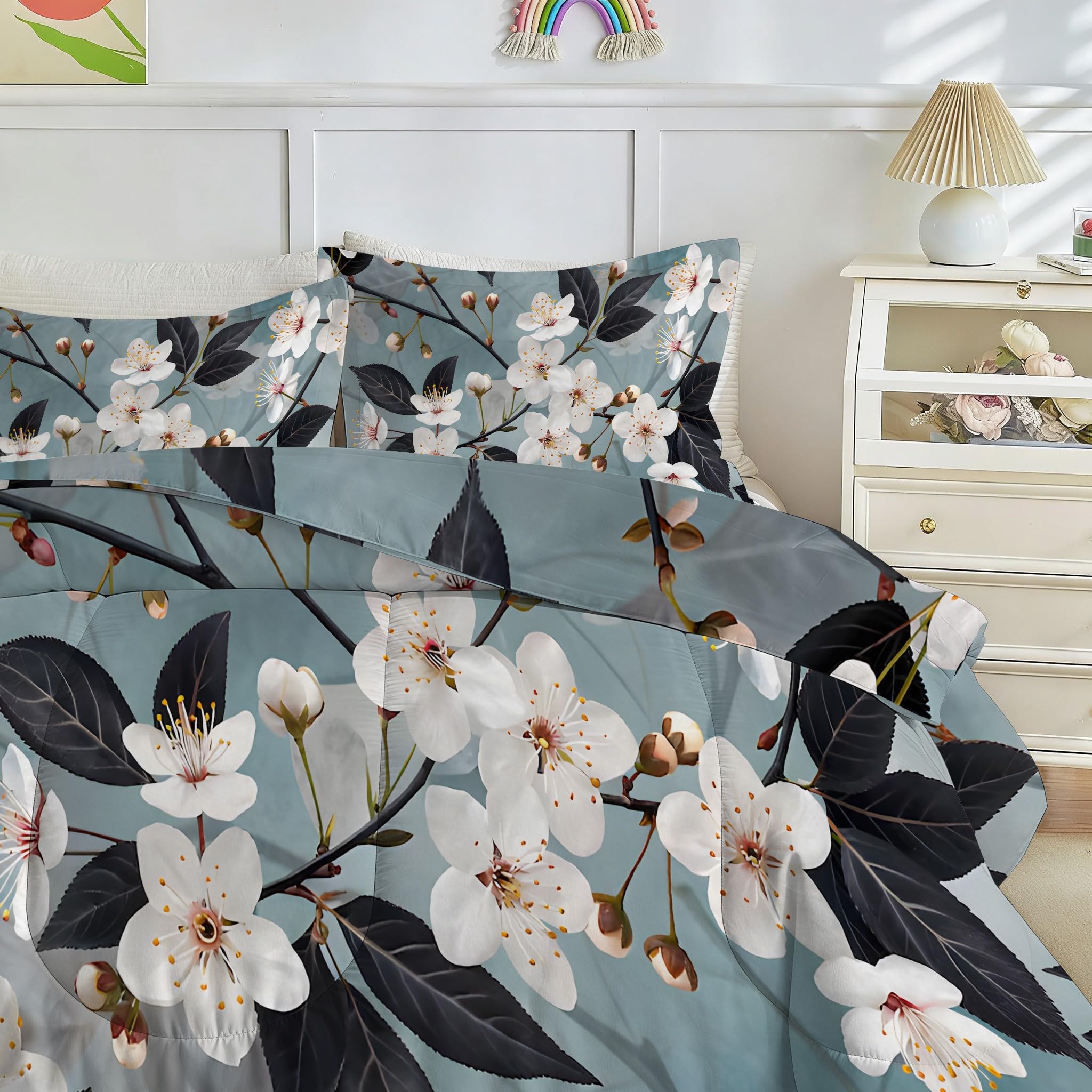 Couette 140x200 Enfant Sans Housse Imprimée Fleurs de Cerisie 4 Saisons